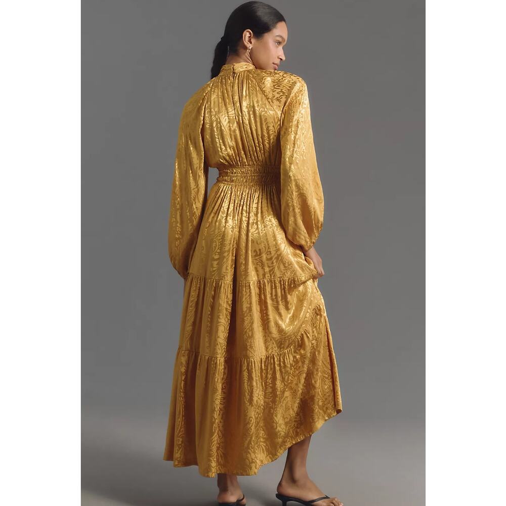 By Anthropologie The Somerset Long-Sleeve Maxi Dress Mock-Neck Gold Size M $178 - Picture 2 of 13